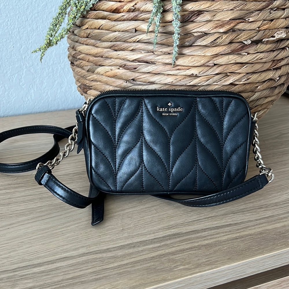 Kate Spade New York Natalia Quilted Smooth Leather Double Zip Crossbody - black